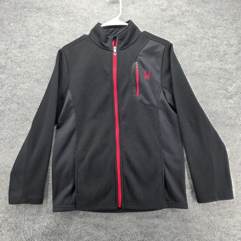 Spyder Jacket Unisex Kids XL Black Fleece Zip Pockets Ski Activewear Thermal